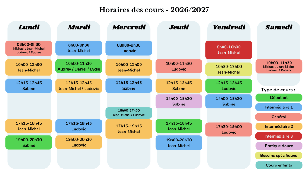 Horaires des cours 2026-2027