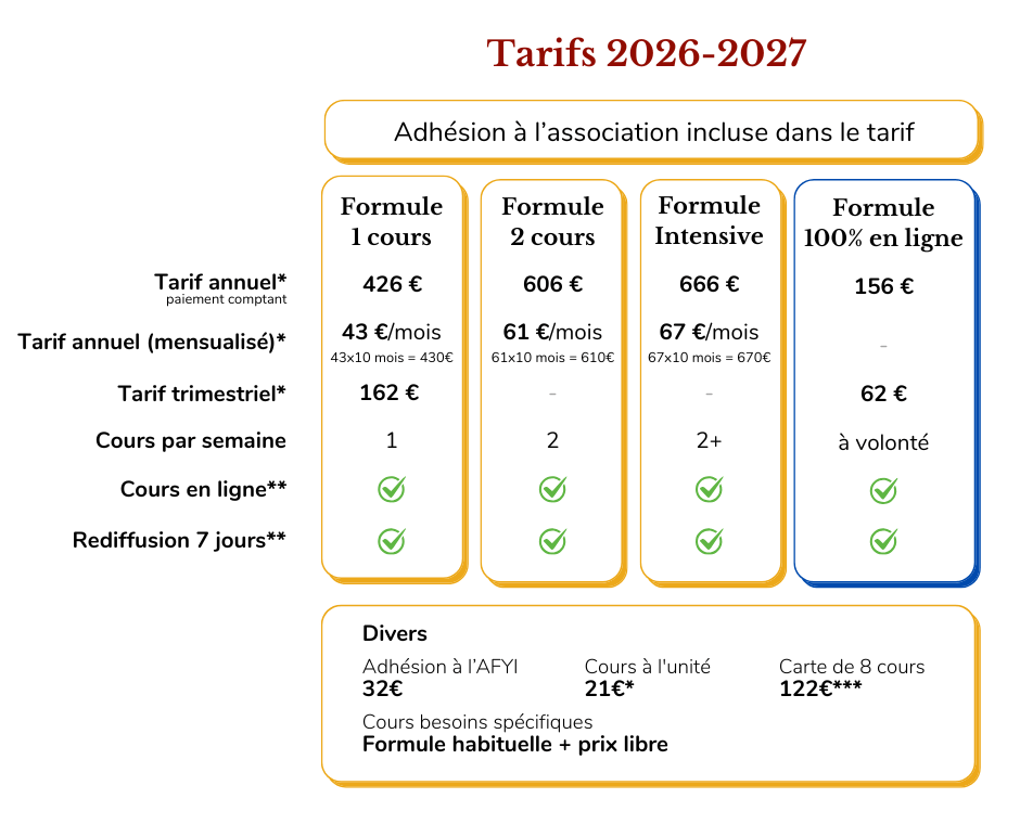 Tarif 2026-2027 Tarif 2026